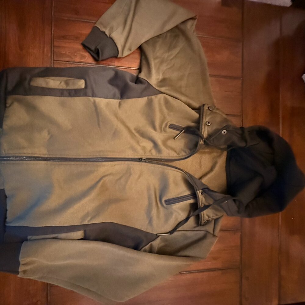 Olive Green and Black Fleece Hoodie, Men's Large